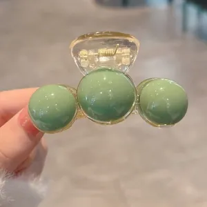Elegante molletta per capelli con perle verdi in acrilico trasparente per donna