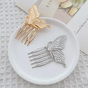 Elegant Alloy Butterfly Hair Comb For Women Girls Gold Silver Plated Insert Comb Sweet Simple Bangs Fixing Hair Accessories