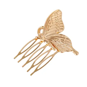 Elegant gold metal butterfly hair comb with five teeth for women, minimalist hair clip accessory