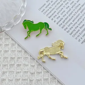 Creative pony brooch with green enamel and gold alloy finish for elegant styling