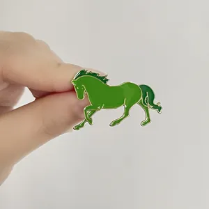 Creative green enamel running horse brooch with gold metal frame for men and women