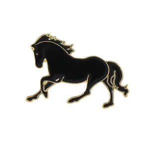 Creative black and gold horse enamel brooch with elegant dynamic running horse design