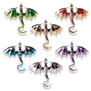 Vintage Zinc Alloy Western Flying Dragon Brooch With Enamel Drip Oil And Rhinestone Inlaid For Suits Coats Jewelry Gift