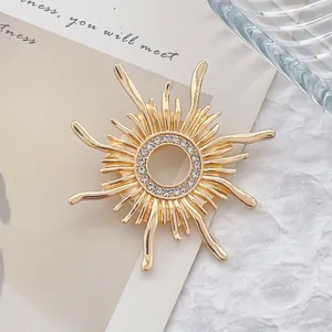 Luxus Goldene Sonnenstrahl Sonnenblume Brosche Legierung Strass Eingelegte Nadel Für Damen Hochzeit Party Anzug Mode Schmuck