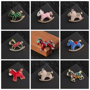 Enamel Pony Horse Brooch Pin With Rhinestone For Women Kids Cute Animal Rocking Horse Unicorn Lapel Pin Jewelry Accessory