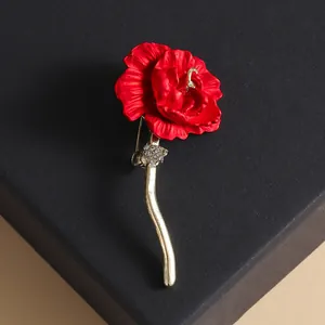 Elegant Red Rose Peony Flower Brooch For Women Zinc Alloy Enamel Pin With Rhinestone Wedding Party Fashion Jewelry Gift