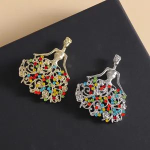 Elegant Ballet Girl Angel Brooch Pin Alloy Multi Color Rhinestone Hollow Out Dancer Jewelry For Women Suit Coat Accessories