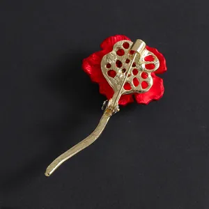 Elegant red rose floral brooch with gold alloy petals for suits and wedding accessories