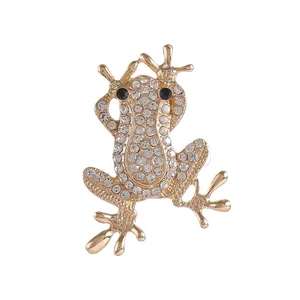 Broche grenouille scintillante dorée avec strass en cristal pour mode élégante
