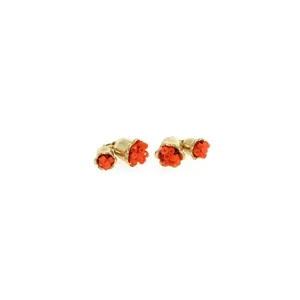 Exquisite 18K gold plated rose flower bud earrings featuring vibrant red coral-like beads
