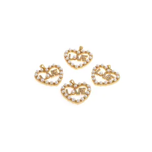 Pendentif LOVE en forme de cœur plaqué or 18 carats avec perles et zircon pour bijoux