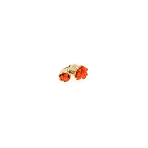 Detailed macro view of 18K gold-plated tulip flower pendant with vibrant red coral beads