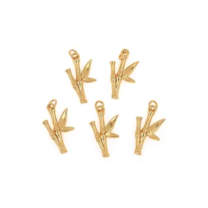 Set of 5 18K gold plated bamboo pendants with zircon accents for DIY jewelry making