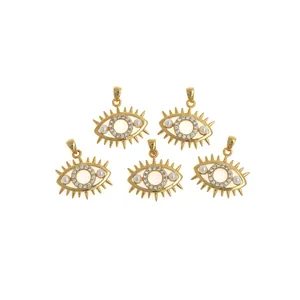 Lot de 5 pendentifs œil porte-bonheur en or 18K avec zircons et perles pour bijoux DIY
