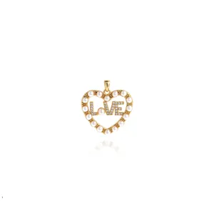 Pendentif Cœur LOVE en Cuivre Plaqué Or 18K Avec Künstliche Perles et Strass pour la Fabrication de Bijoux DIY Accessoires de Mode Romantiques