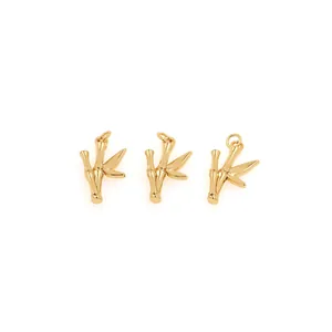 Three-piece set of 18K gold plated bamboo leaf pendants with sparkling zircon accents
