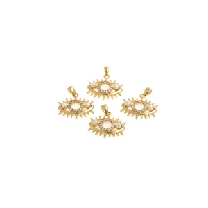 Lot de 4 pendentifs œil de protection dorés 18K avec zircons brillants et perles blanches