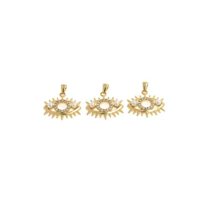 Pendentifs œil plaqués or 18 carats avec zircons et perles blanches style bohème