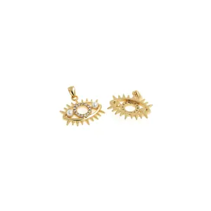 Pendentif œil porte-bonheur or 18 carats avec oxydes de zirconium et perles
