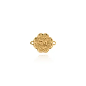 18K vergoldeter Kleeblatt-Verbinder mit Nummer 24 und Zirkonia für DIY-Schmuck