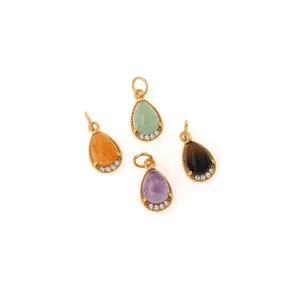 18K Vergoldeter Kupfer Anhänger Wassertropfen Mit Zirkonia Eingelegt Halbedelstein Charms Für Die Schmuckherstellung Damen