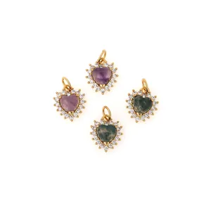 Pendentifs cœur en or 18K avec améthyste, agate et zircons pour un style élégant