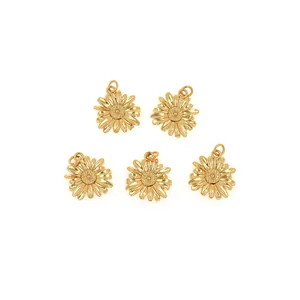Lot de cinq pendentifs tournesol plaqués or 18 carats avec zircons pour bijoux artisanaux