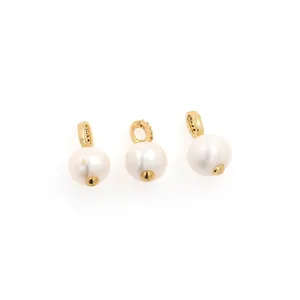 Pendentif en perle plaqué or 18K avec zircon et perles rondes blanches en lot de trois
