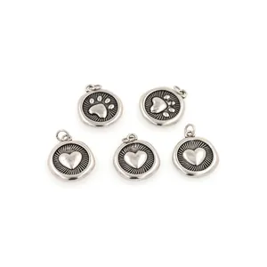 Set van 5 minimalistische hart- en pootafdruk hangers, 18K verguld met zirkonia steen