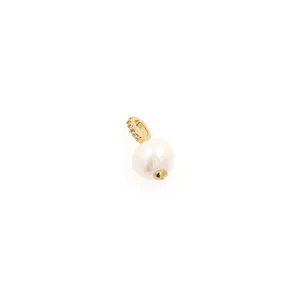 Pendentif perle blanche élégant avec bélière plaquée or 18K et zircons pavés