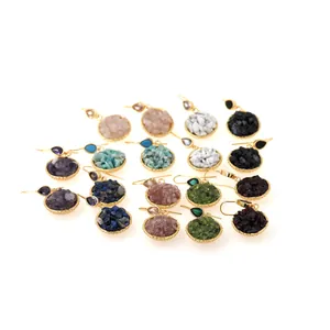 18K gold plated drop earrings with colorful inlaid natural stones and zircon accents
