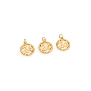 Pendentifs chiffre 24 plaqués or 18 carats avec cadre torsadé pour bijoux DIY