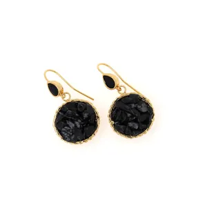 Luxurious 18K gold plated drop earrings with vintage black stone and zircon setting
