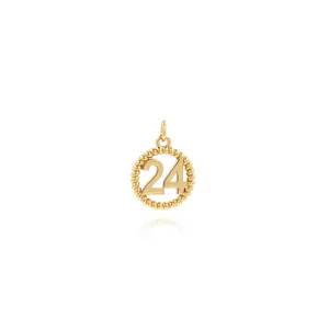 Pendentif Rond en Cuivre Plaqué Or 18K Zirconia Numéro 24 Pendentif Seul Sans Chaîne Pour Femme Bijoux DIY Mode