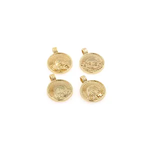 18K Verguld Koper Ronde Hanger Zirkonia Ingelegde Reliëf Zon Golf Berg Gunstige Wolk DIY Sieraden Maken Bedeltjes
