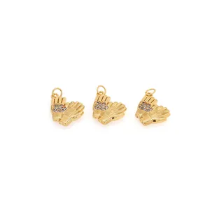 Set of three 18K gold plated glove pendants with sparkling zircon stones for DIY jewelry