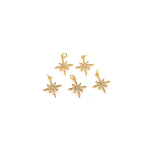Detailopname van 5 stuks 18K vergulde Poolster hangers met ingezette zirkonia stenen