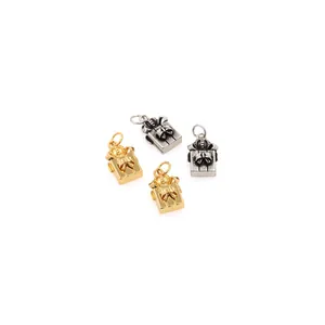18K gold plated bow gift box pendants with zircon accents in gold and vintage silver
