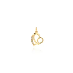 18K Verguld Koper Zirkonia Hart Hanger Elegant Dubbel Hart DIY Sieraden Accessoires Voor Ketting Vrouwen Cadeau
