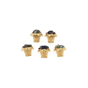 Lot de 5 pendentifs bouquet plaqués or 18K avec zircons colorés pour la création de bijoux