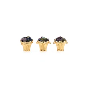Pendentifs panier de fleurs plaqués or 18K avec zircons et cristaux naturels colorés