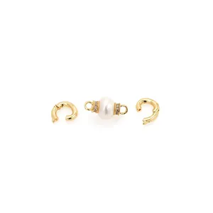 Détails des connecteurs plaqués or 18K avec zircon et perle pour la création de bijoux DIY