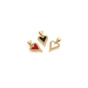 Pendentif Coeur en Cuivre Plaqué Or 18K Avec Zircone Émail Accessoire De Bijoux DIY Pour Collier Femme Sans Chaîne