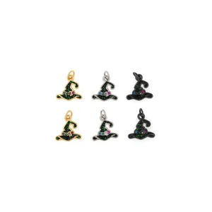 6-piece 18K gold plated witch hat charms with colorful zircons for DIY jewelry making