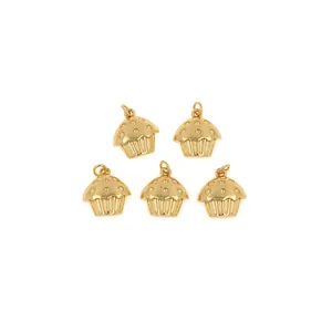 Lot de pendentifs cupcakes en plaqué or 18K avec zircon pour la création de bijoux DIY