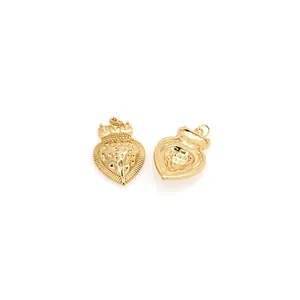 Pendentifs cœur couronne plaqués or 18 carats avec relief texturé pour bijoux DIY