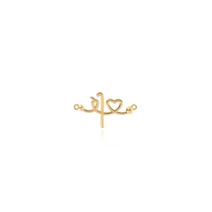 18K Vergulde Koperen Zirkonia Hart Arabische Kalligrafie Hanger Connector DIY Sieraden Maken Accessoire Minimalistische Stijl