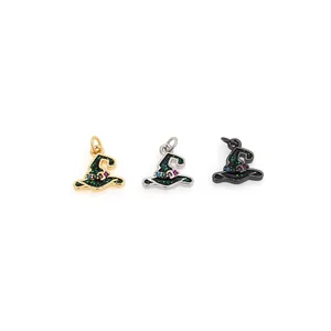 Halloween Witch Hat Pendant 18K Gold Plated Copper Zirconia Enamel Charm For DIY Necklace Bracelet Jewelry Making Accessories
