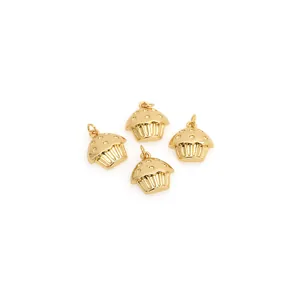 Lot de 4 pendentifs cupcakes plaqués or 18 carats avec zircon pour création bijoux