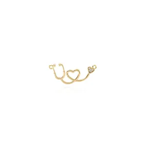 Pendentif Stéthoscope Cœur en Cuivre Plaqué Or 18K Avec Zircone Pour Création de Bijoux DIY Thème Médical Accessoire Collier